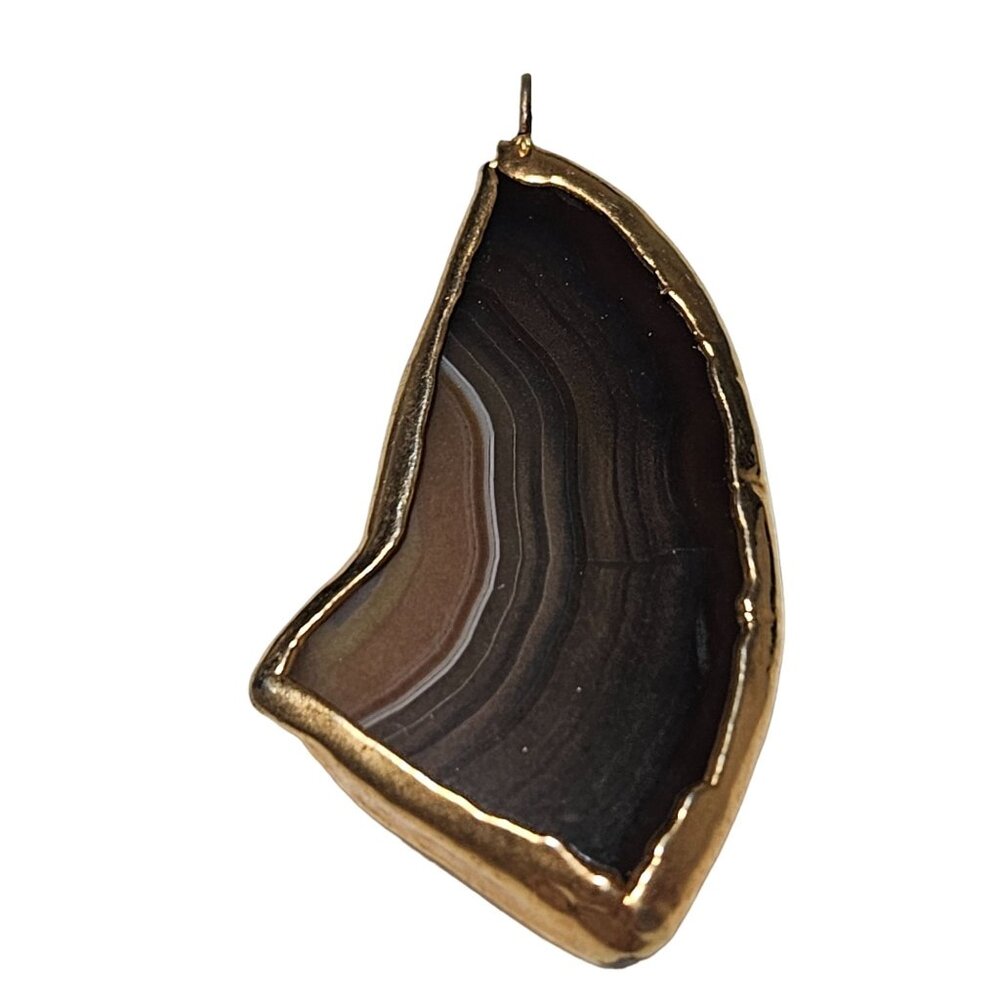 Natural Agate Slice Pendant Gold Tone Edged for Necklace Jewelry Boho Craft DIY